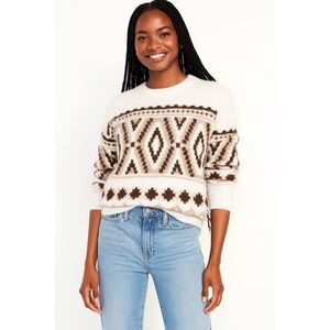 Old Navy Aztec Knit Sweater 2X Plus Size Neutral Geo Pattern Cozy 2X